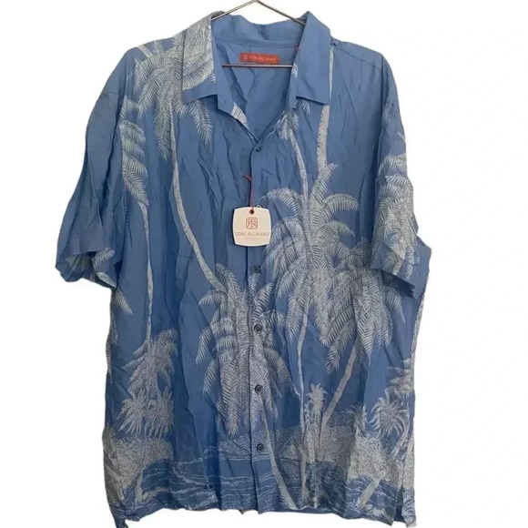 NWT Tori Richard Blue Hawaiian Print Short Sleeves Button Down Shirt Size 2XL - Picture 1 of 4